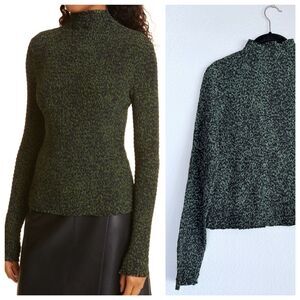 NWT Proenza Schouler White Label Smocked Dot Mock Neck Top in Fern Green & Black